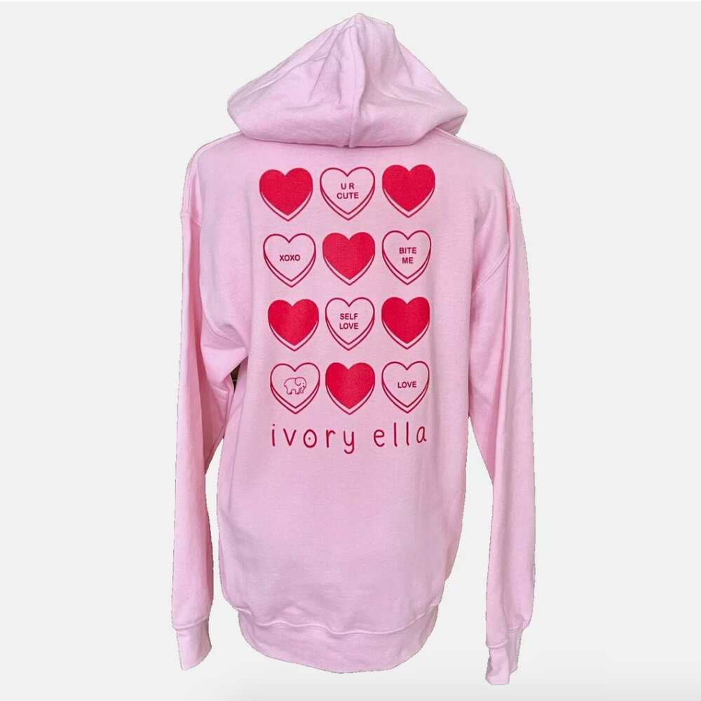 NWT! NEW IVORY ELLA CANDY HEARTS CONVERSATION VALENTINES DAY PINK HOODIE SMALL S